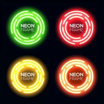 Neon light circle set. Shining round techno frame. Stock Illustration