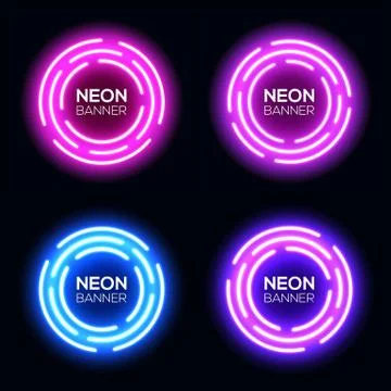 Neon light circles set. Techno frames collection. Stock Illustration