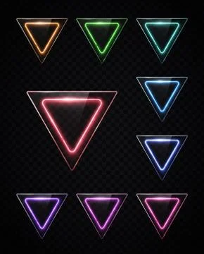 Neon light color set of shining rounded triangle. Stock Illustration