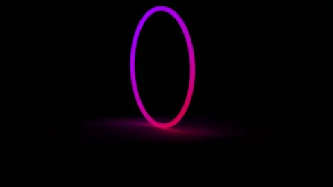 Neon light colorful circle rotating loop on black background Stock Footage 144638445