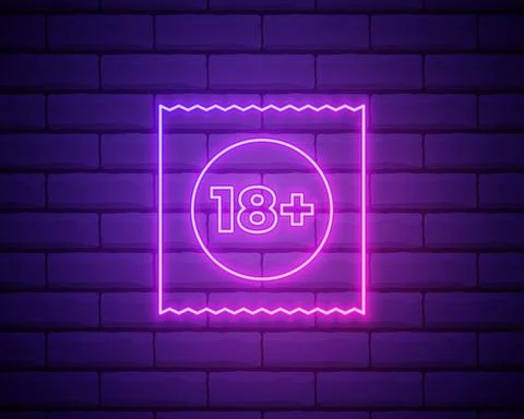 Neon light. Condom in package safe sex sign icon. Safe love symbol. Glowing g Stock Illustration