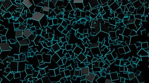 Neon light cube Block Network futuristic flying into digital technologic anim Illustrazione stock