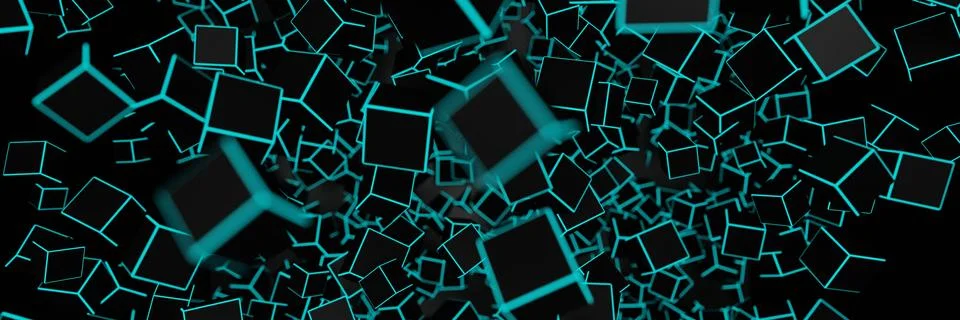 Neon light cube Block Network futuristic flying into digital technologic anim Stock Illustration
