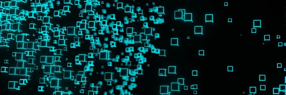 Neon light cube Block Network futuristic flying Matrix digital technologic an Stock Illustration