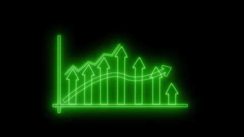 Neon Light Data Visualization Animation, Neon Graph with Upward Trend Arrows Stock Footage 318101540