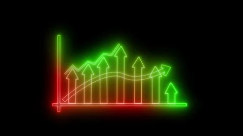 Neon Light Data Visualization Animation, Neon Graph with Upward Trend Arrows Stock Footage 318101559