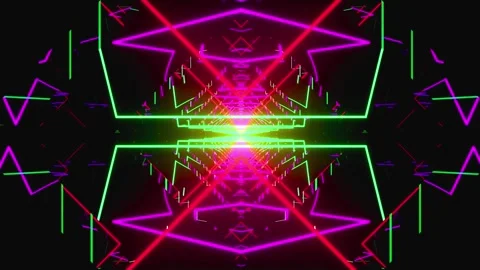 Neon light design with geometric shapes. Abstract background with vibrant colors Stock Footage 334275598