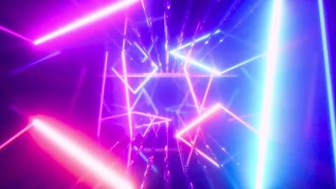 Neon light design with pink and blue beams. Glowing abstract background Видео 334280113