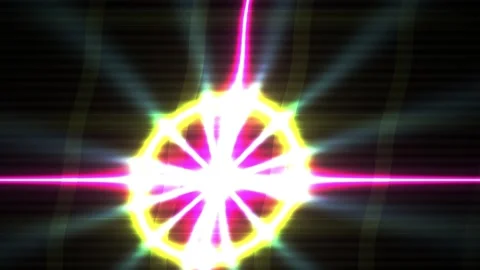 Neon light design with pink and yellow rays on black background. Stock Footage 336249674
