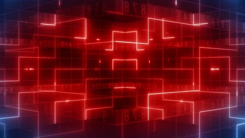 Neon light digital number 3d rotation background 4K LOOP blue-red Stock Footage 117894084