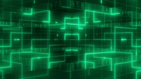 Neon light digital number 3d rotation background 4K LOOP green Stock Footage 117894280