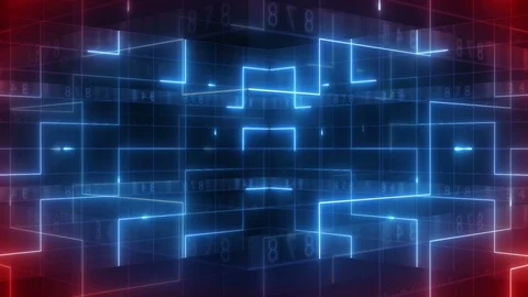 Neon light digital number 3d rotation background 4K LOOP red-blue Stock Footage 117894459