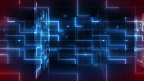 Neon light digital number pan background 4K LOOP blue -  red Stock Footage 117895008