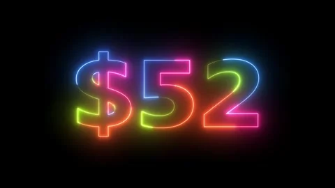 Neon Light Dollar 52 Sign Animation on Black Background Digital Finance and.. Video stock 330414085