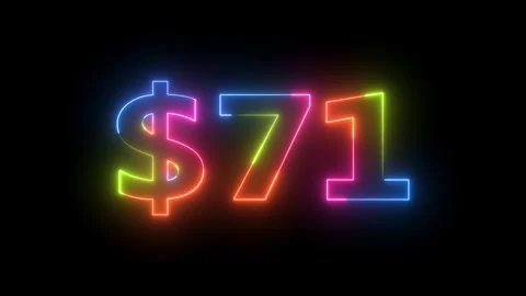 Neon light dollar 71 glowing on black background 库存影片 330512874