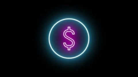 Neon Light Dollar Icon Animation on a Black Background, Blue neon glowing arrows Stock Footage 296408511