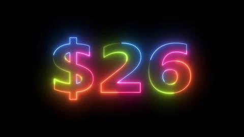 Neon Light Dollar Sign 26 Multicolored Glow on Dark Digital Screen Background Stock Illustration