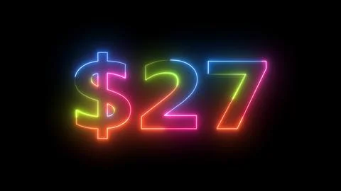 Neon Light Dollar Sign 27 Multicolored Glow on Dark Digital Screen Background Stock Illustration