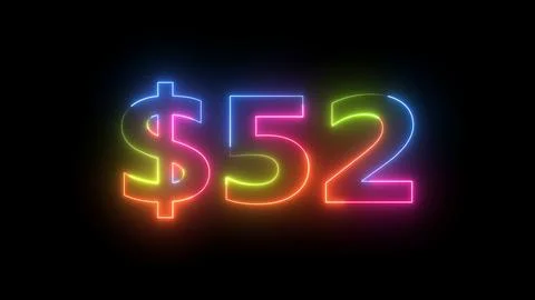 Neon Light Dollar Sign with 52 - Vibrant Electric Glow for Commercial Prici.. Illustrazione stock