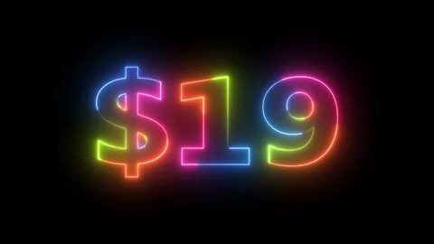 Neon Light Dollar Sign with Number 19 Animation Flashing Illuminating Dark .. Video stock 330415982