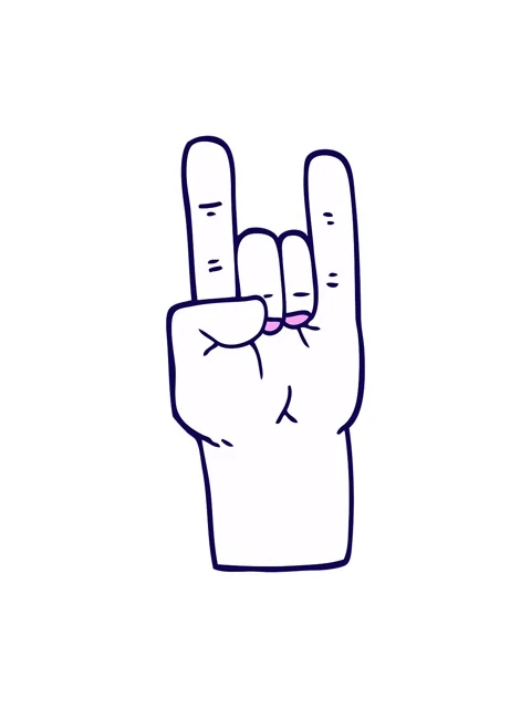 Neon light effect animation of cartoon doodle rock music hand Video stock 324187699