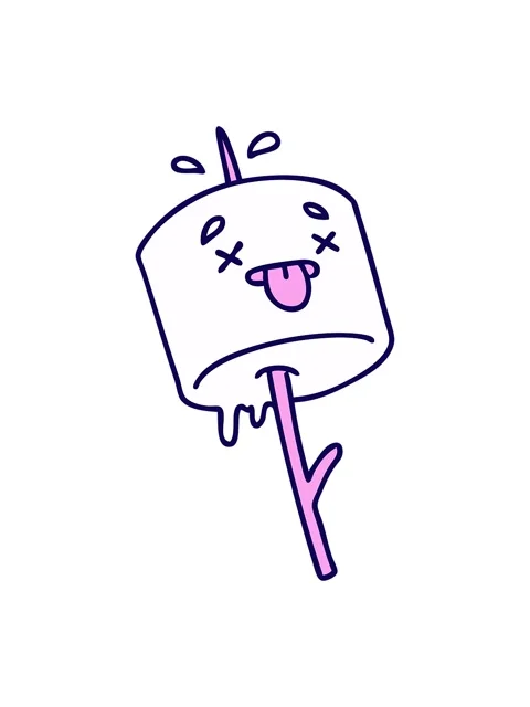 Neon light effect animation of cartoon marshmallow impaled on a campfire stic Stock Footage 324204839