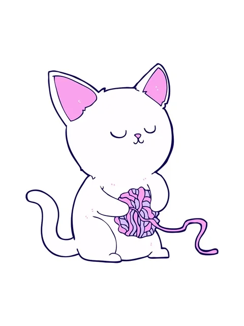 Neon light effect animation of cartoon cat playing with ball of yarn 库存影片 324341424