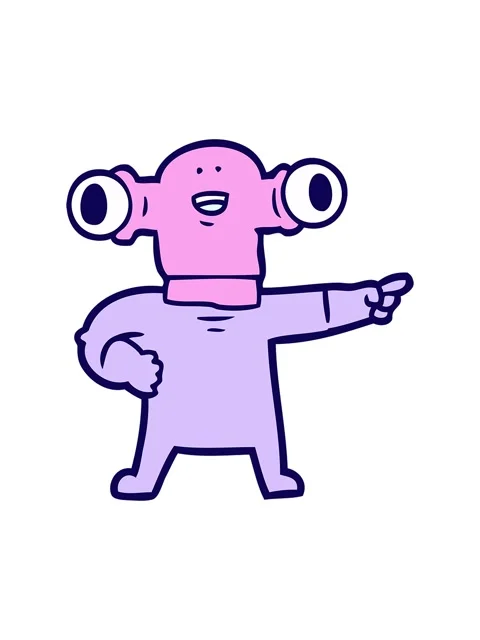 Neon light effect animation of friendly cartoon alien pointing Stock Footage 324336312