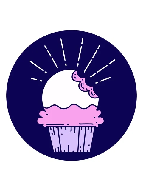Neon light effect animation of icon of a tattoo style cupcake with missing bi Stock Footage 324190104