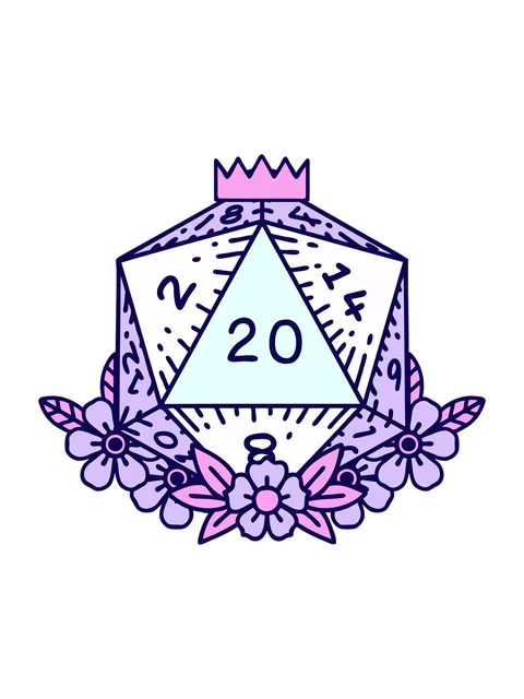 Neon light effect animation of natural 20 D20 dice roll with floral elements Stock Footage 324373858