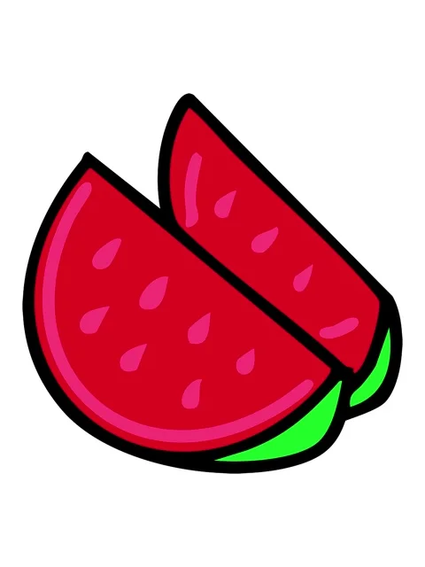 Neon light effect animation of slices of brazilian water melon Stock Footage 324197655