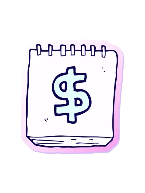 Neon light effect animation of sticker of a cartoon note pad with dollar symb Stock Footage 324173176