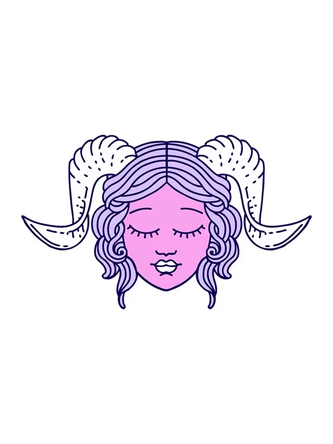 Neon light effect animation of Tattoo Style tiefling character face Stock Footage 324393635
