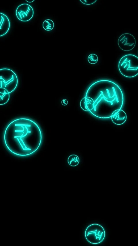 Neon light effect indian rupee coin symbol falling animation on black background Stock Footage 278356288