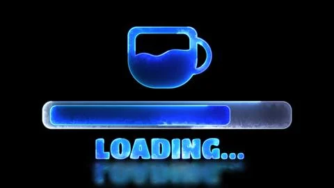 Neon light effect loop coffee download icon window, black background Stock Illustration