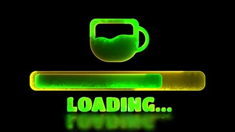 Neon light effect loop coffee download icon window, black background Illustrazione stock