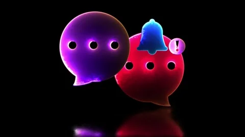 Neon light effect loop notification bell message icon. Black background. Stock Footage 264764459