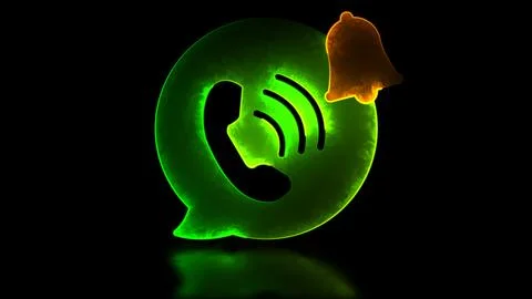 Neon light effect loop notification bell phone icon. Black background. Illustrazione stock