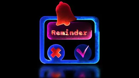 Neon light effect loop reminder bell window black background Stock Illustration