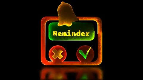 Neon light effect loop reminder bell window black background Stock Illustration