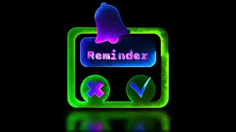 Neon light effect loop reminder bell window black background Illustrazione stock