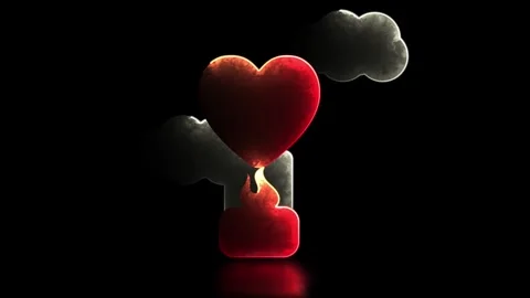 Neon light effect looping heart shaped balloon and cloud icon. Black background. Stock Footage 264764655