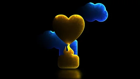 Neon light effect looping heart shaped balloon and cloud icon. Black background. Stock Footage 264764657