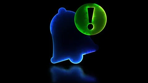 Neon light effect looping notification bell icon. Black background. Stock Illustration