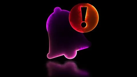 Neon light effect looping notification bell icon. Black background. Stock Illustration