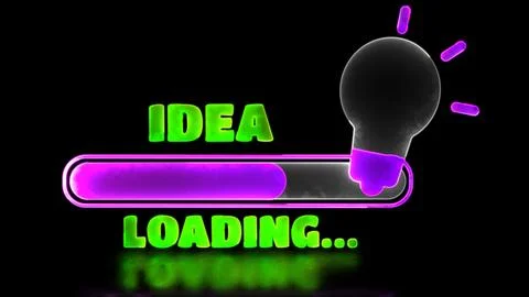 Neon light effect looping window download idea icon, black background. Stock Illustration