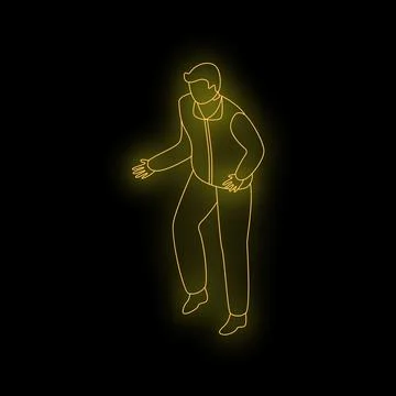 Neon light effect of a man walking forward on black background Stock Illustration