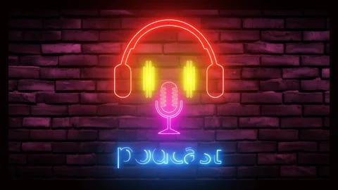 Neon light effect podcast logo green screen background Stock Footage 277584545