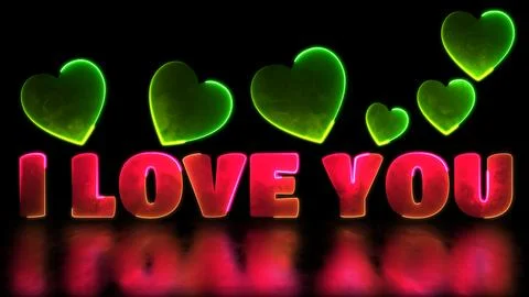Neon light effect repeating header icon and I love you words, black backgroun Illustrazione stock