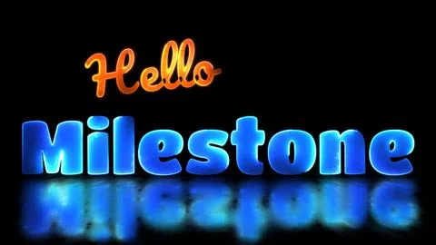 Neon light effect repeating milestone text black background Stock Illustration